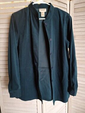 Freeport Studio Women's Size 10 Faux Suede Blue Green Full Button Shacket
